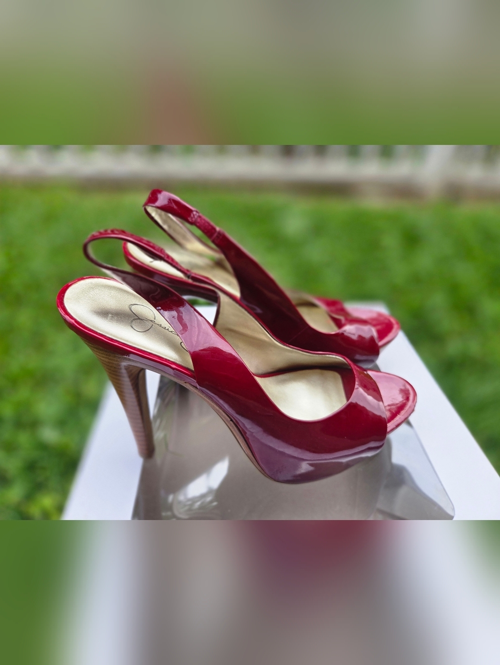 Jessica Simpson Red Patent Leather Heels, Open Toe (Peep Toe) – Size 6 - Picture 3 of 8